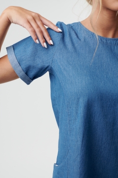 womens denim short cuffed sleeve dress